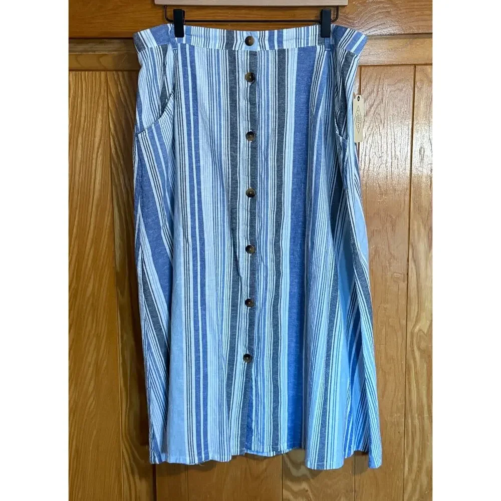 NWT Cottagecore St. John’s Bay Linen Striped Button Skirt XXL